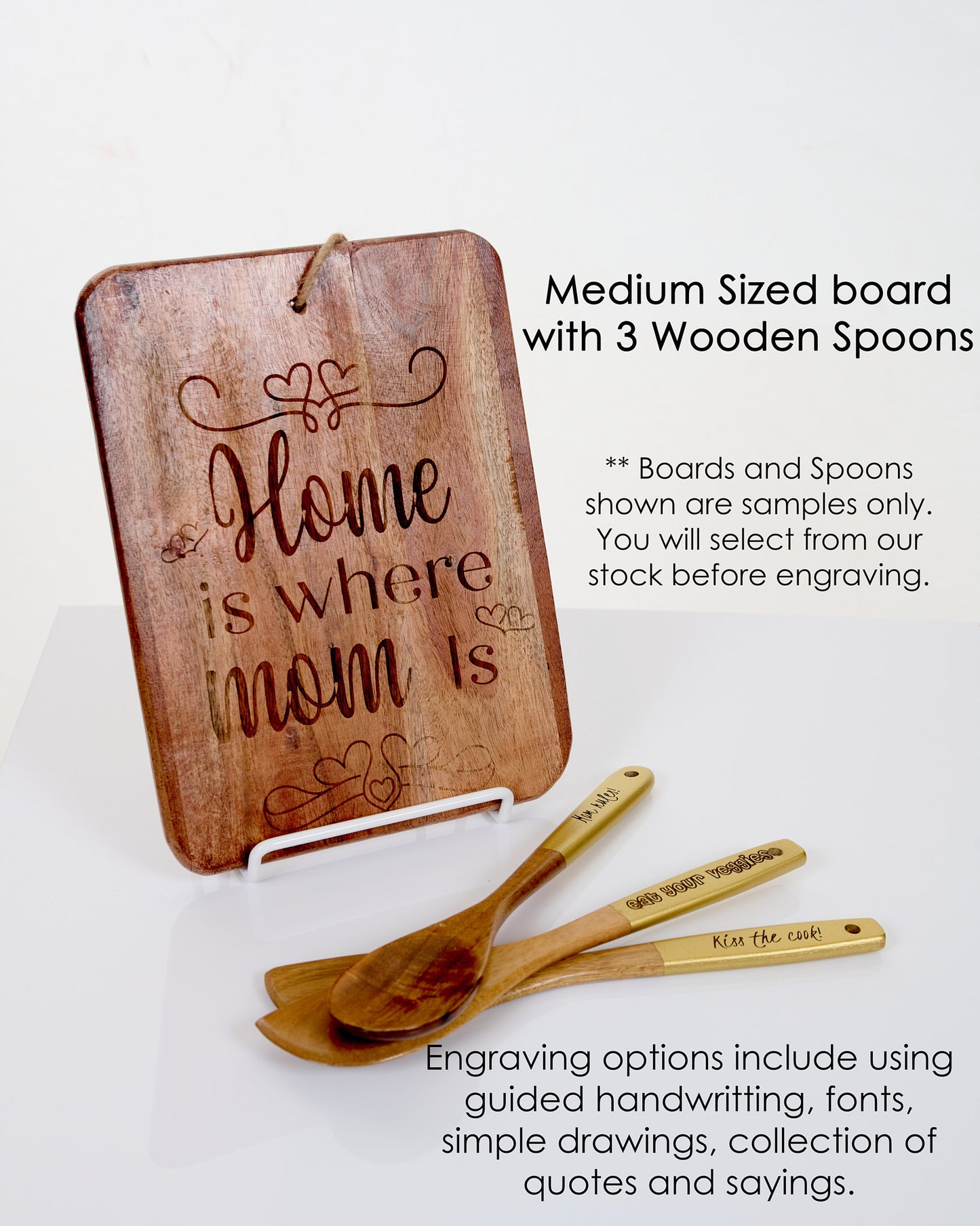 Medium Sized Engraved Board with Wooden Spoons